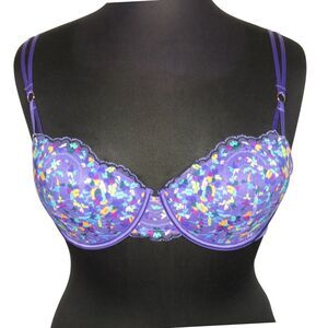 Savage X Fenty Steamy Floral Padded Lace Balconette Bra Purple Size 32B